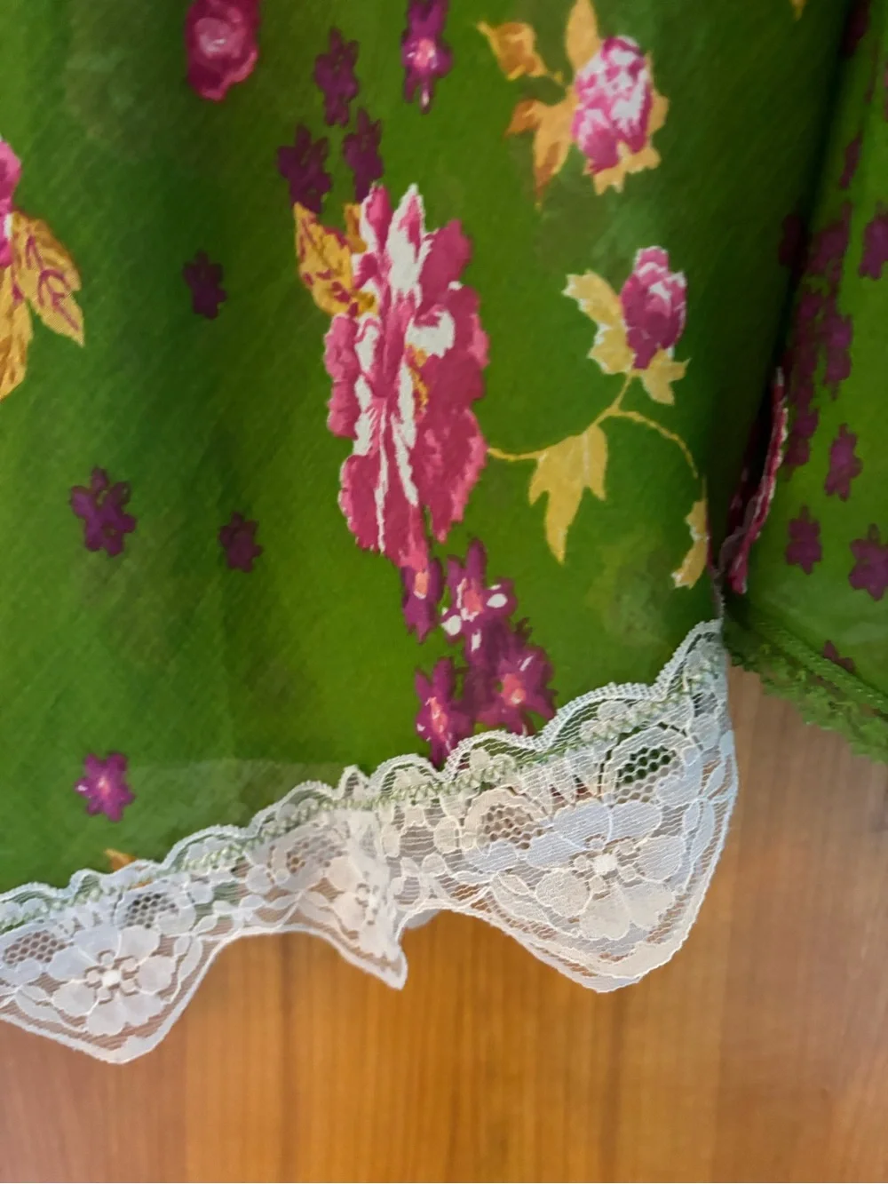 Free People Sheer Bright Green Floral Print midi skirt with Pink Rose